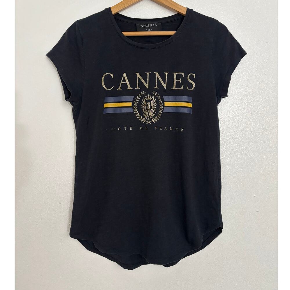 DECJUBA Cannes Graphic Print T-Shirt Black Short Sleeve Women Size M